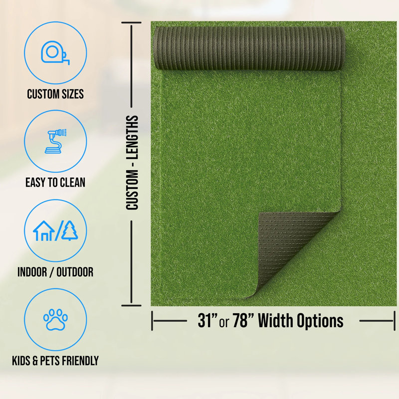Realistic Indoor/Outdoor Artificial Grass Runner Rug – Extra-Long Custom Sizes – Soft, Durable & Drainage-Backed – Ideal for Patios, Balconies, Entryways, Play Areas & Pet Zones 