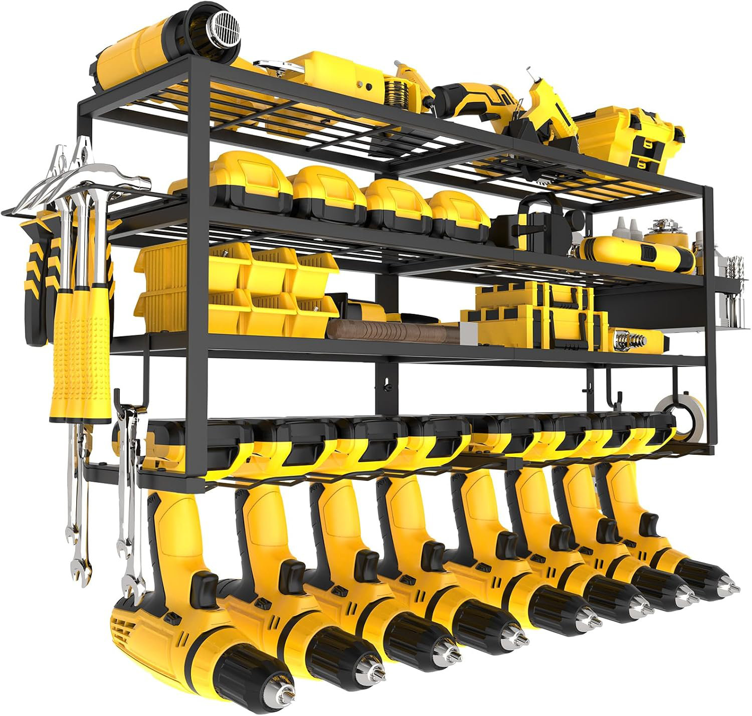 Orren Ellis Heavy-Duty Tool Organizer Wall Mount Rack: 4-Tier, 8 Drill ...