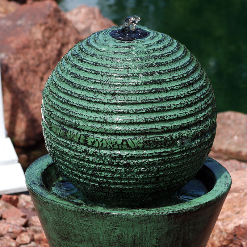 Yardley Weather-Resistant Modern Green Polyresin Solar Fountain with Battery