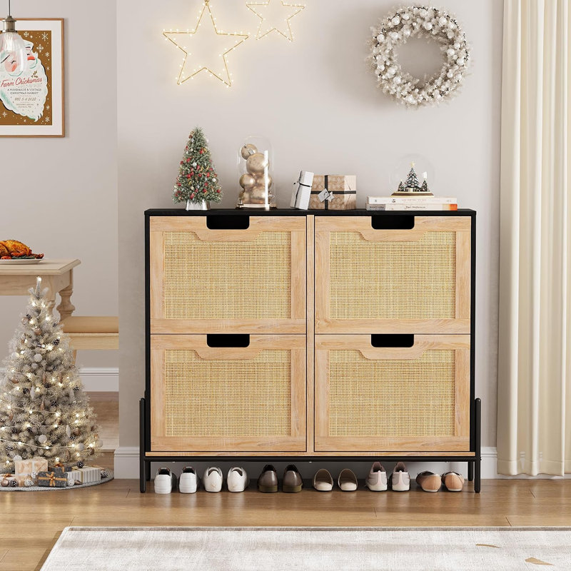 16 Pair Shoe Storage Cabinet, Black