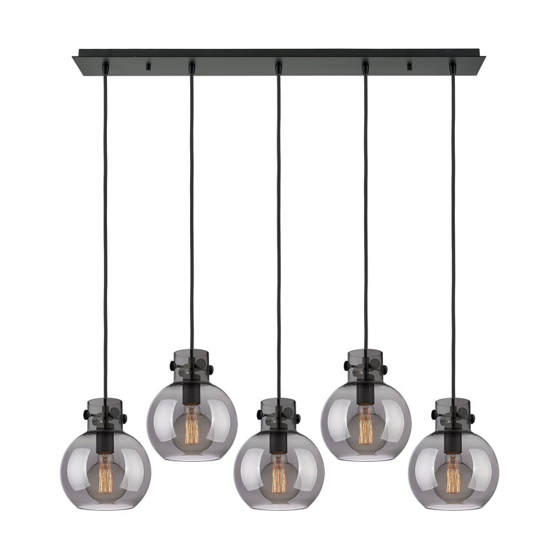 Luminaire suspendu sphère 5 lumières Amrith, Gris fumée clair, Noir mat