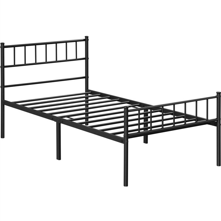 Minimalist Metal Bed Frame with Slatted Headboard