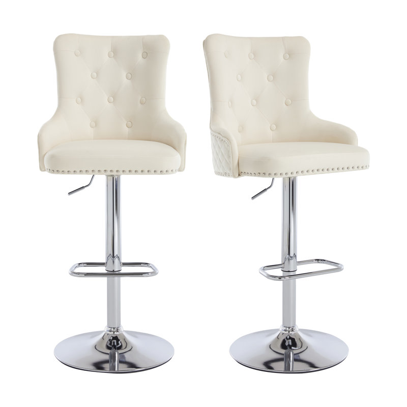 Markfrancis Swivel Upholstered Adjustable Height Counter Stool with Metal Frame, Beige