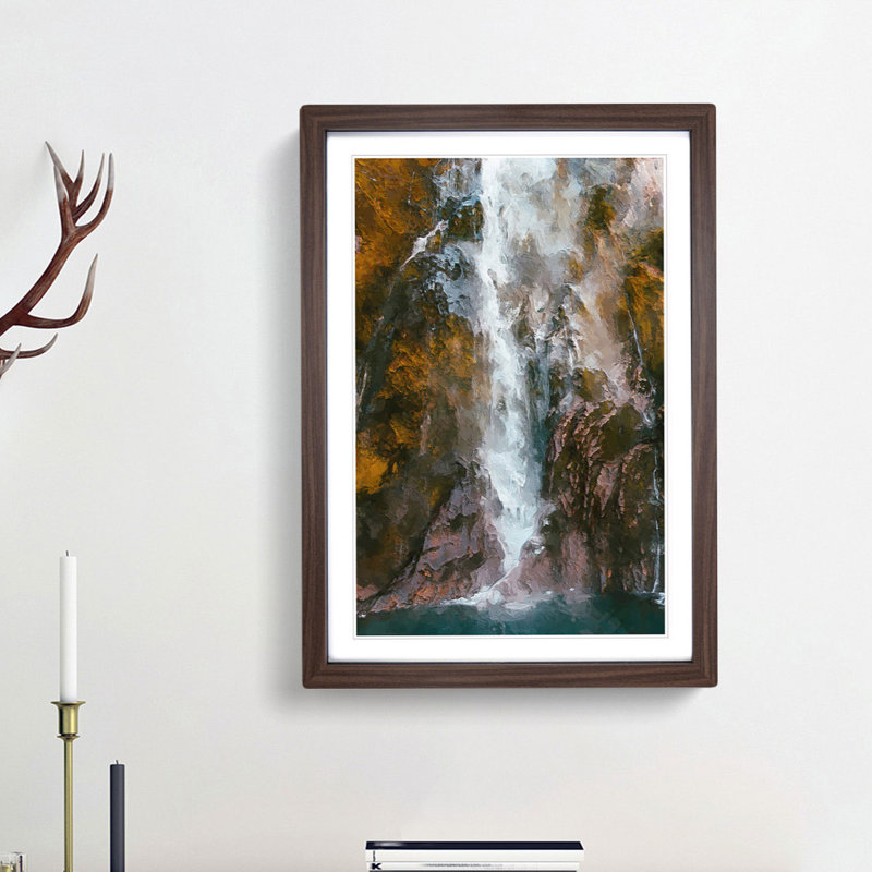 Stirling Falls in New Zealand in Abstract - Picture Frame Painting Print, 65cm H x 48cm W x 2cm D, Walnut Framed