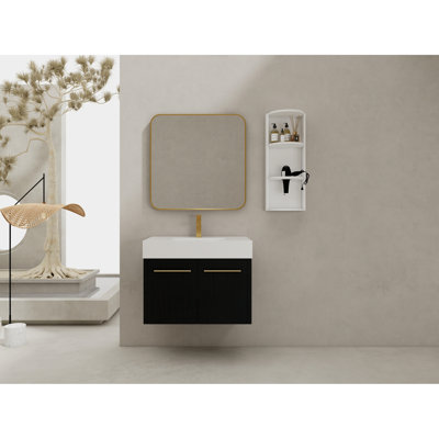 Combinaison de salle de bain avec meuble-lavabo de 30 po, lavabo en résine à bords épais, trois rangements, finition en châtaignier noir facile d'entretien, lavabo à rebord, support de rangement séparé, fermeture silencieuse et silencieuse