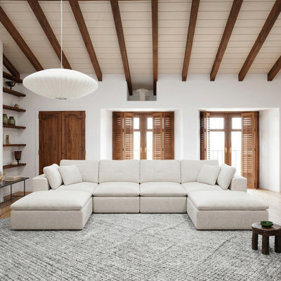 137.7" Modern Modular Sectional Sofa, 5-Piece Free Combination Compressed Packaging Cloud Couch, No Assembly Required (White)