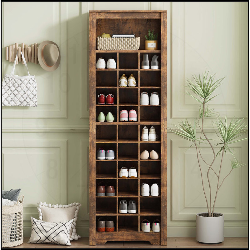 Console stylisée à 30 casiers, armoire à chaussures contemporaine avec plusieurs capacités de rangement, armoire haute autoportante pour le couloir et la chambre à coucher