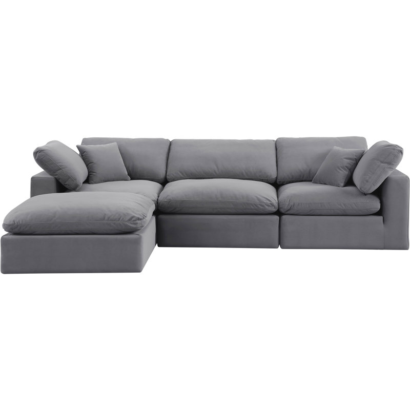 Kirstey Velvet L-Shaped Sectional Reversible, Grey Velvet