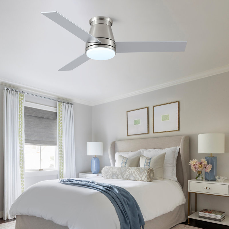 Amici Modern 48'' Flush Mount Ceiling Fan with LED Lights and Remote Control, Nickel