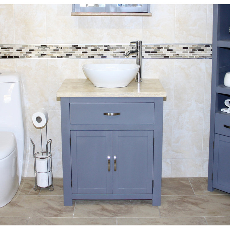 Robichaud 751mm Single Bathroom Vanity with Vessel Ceramic Basin, Travertine, Grey