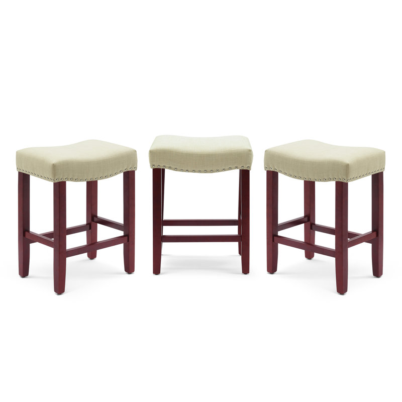 Tabouret Jameson, Tissu beige / cadre rouge, Tabouret de comptoir (siège d’une hauteur de 24
