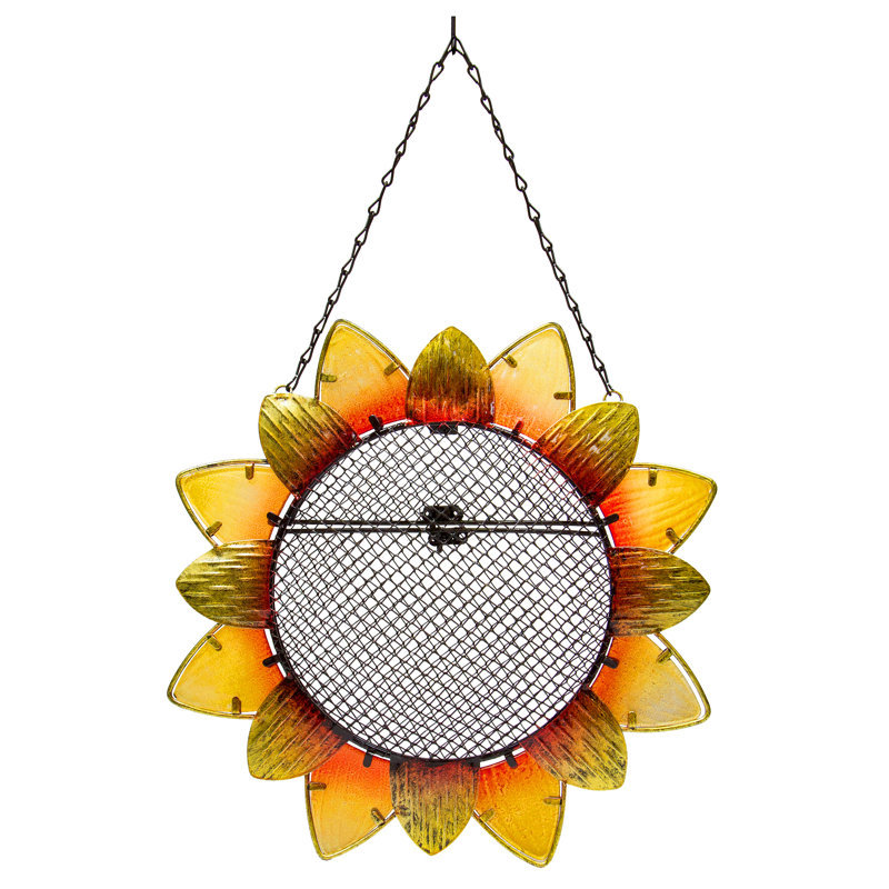 Sunflower Decorative Metal and Glass Hanging Bird Feeder