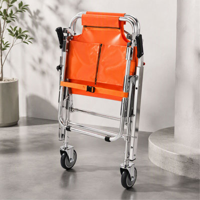 EMS Stair Chair, 350 lbs Load Capacity, Foldable Aluminum Emergency Stair Climbing Wheelchair with 2 Wheels, Portable Stair Lift Chair Ambulance Firefighter Evacuation Use for Elderly, Disabled