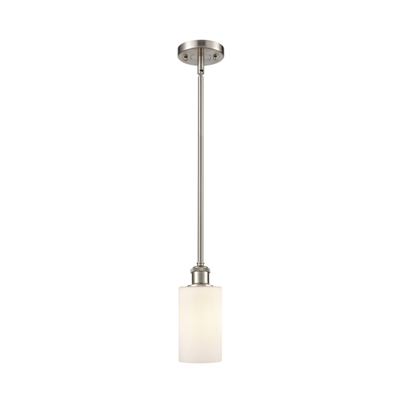 Luminaire suspendu cylindrique simple à 1 lumière Glessite, Blanc, DEL, Nickel satiné brossé