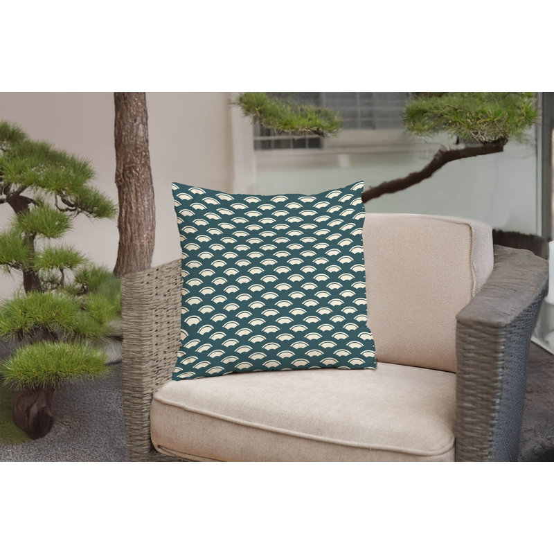 Coussin décoratif vague japonaise, Turquoise poudreux, Carré 18 po
