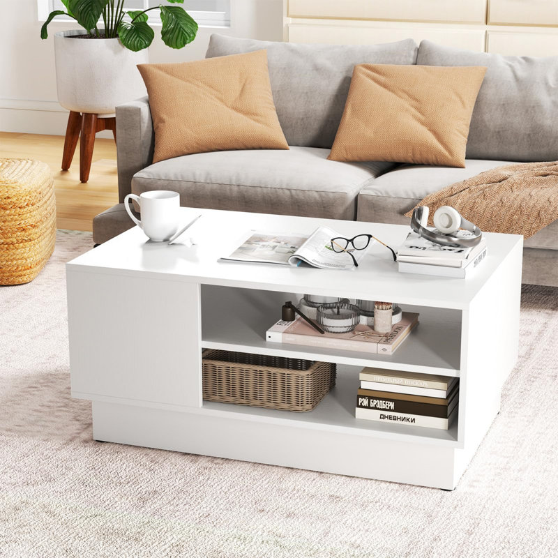 Pedestal Coffee Table with Storage, White