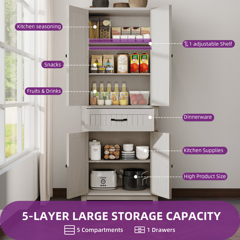 Armoire de cuisine de ferme 72 po Rubinstein avec 2 portes, tablettes réglables et tiroir, Blanc