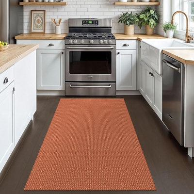 Rugs For Entryway 3X5 Ft Washable Area Rug Non Slip Rubber Backed Entry Rug Woven Indoor Door Mat Cotton Kitchen Rugs Floor Carpet For Entryway, Foyer, Backdoor, Orange/Tan