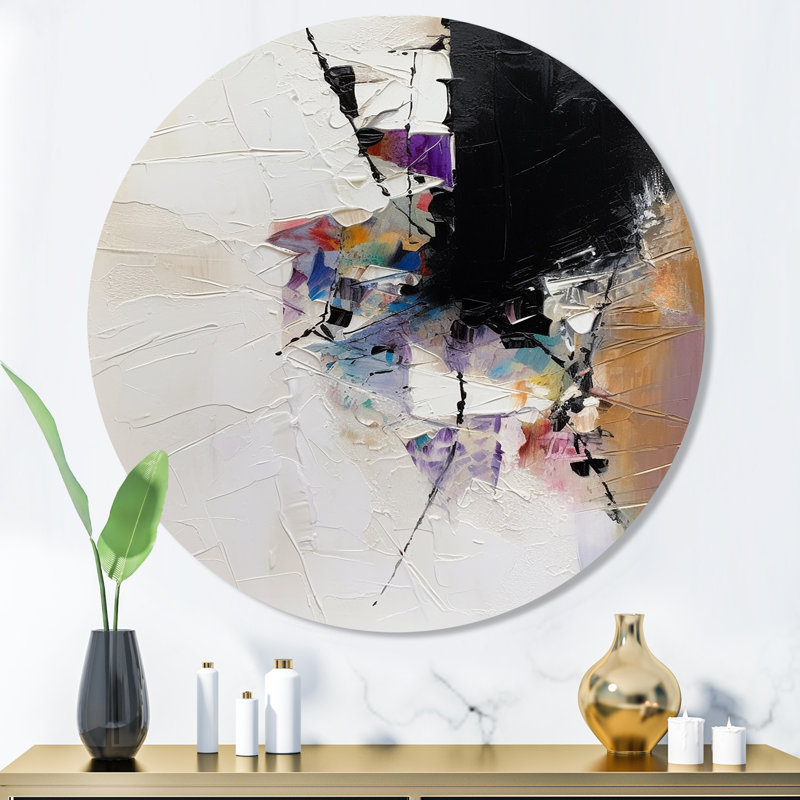 «Mauve», art mural rond abstrait géométrique sur métal, H 36 po x l 36 po x P 1 po