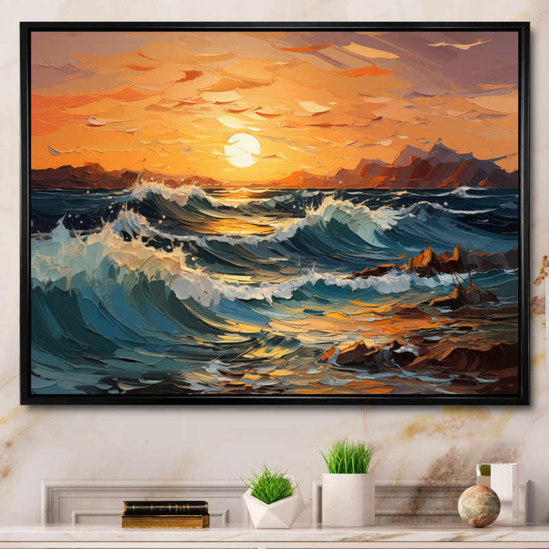 Abstrait lyrique orange sarcelle, coucher de soleil lyrique - Abstraction lyrique, art mural, H 34 po x l 44 po x P 1,5 po