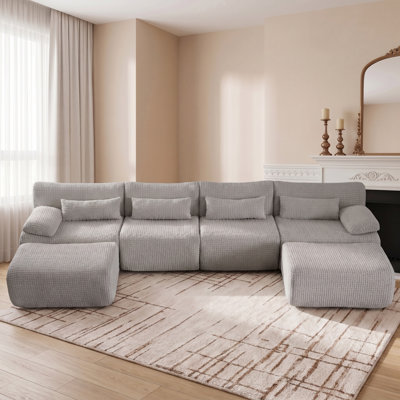 Convertible U-Shape Sectional Couch & Ottoman No Assembly Needed for Living Room