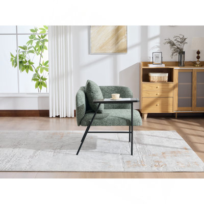 Fauteuil de loisir, fauteuil de détente avec petite table et coussin de dossier, chaises rembourrées modernes avec pieds en métal et poches latérales, canapé simple pour le salon / la chambre / le jardin