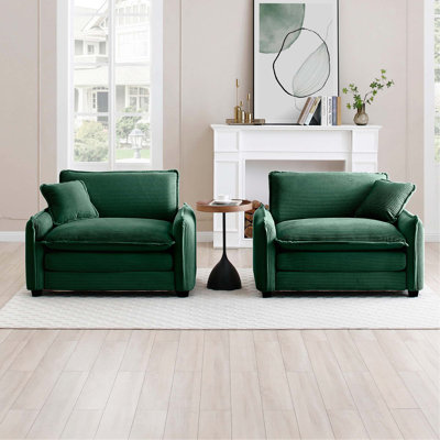 Green Corduroy,Luxurious and Sophisticated Deep Seated Sofa Set with Two Single Deep Seat Sofa Suitable for Living Room and Office