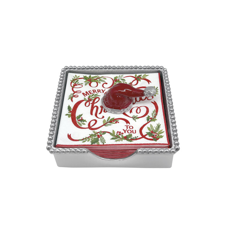 Red Santa Hat Beaded Napkin Box Set