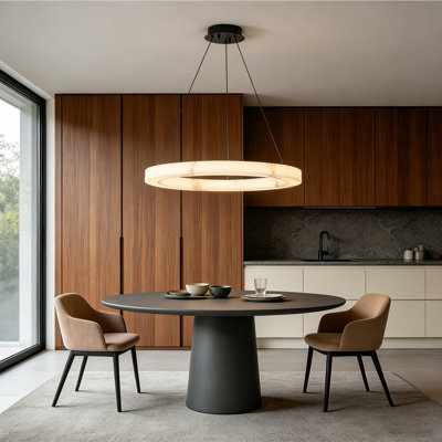 Modern Faux Alabaster Ring LED Pendant Light with Warm Halo Round Light Dimmable