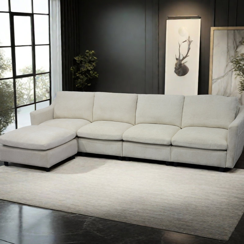 Tissu beige avec - Confortable, ergonomique pour appartement, salon, bureau, 4, conception, mousse à mémoire de forme