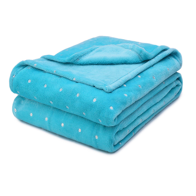 Couverture en molleton 100% polyester de qualité supérieure à pois métalliques, Double/grand, Bleu hivernal à pois
