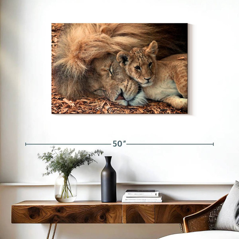 Père et fils Lions, H 24 po x l 36 po