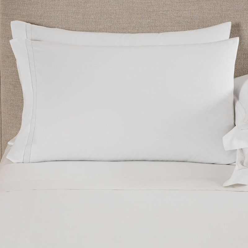 Doppio Ajour Sateen Embroidered Pillow Case, Standard, White