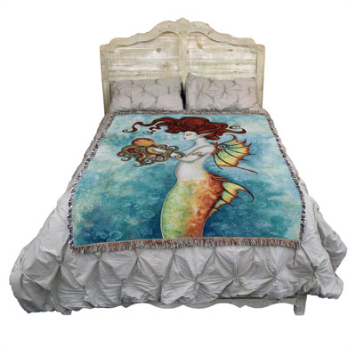 Pure Country Weavers Mermaid and Octopus Blanket by Amy Brown - Gift Fantasy Tapestry Throw Woven from Cotton - Made in The USA (72x54)