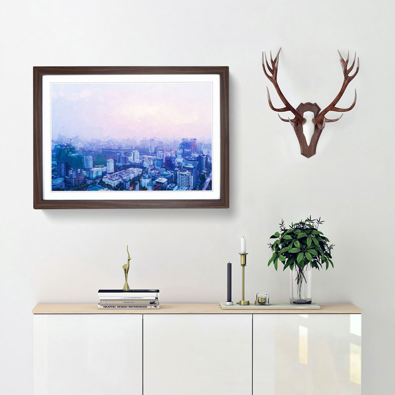 The Hanoi Skyline in Vietnam in Abstract - Picture Frame Graphic Art Print, Walnut Framed, 27cm H x 36cm W x 2cm D