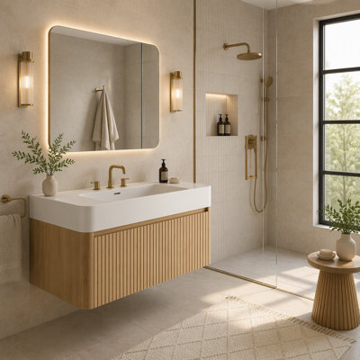 Meuble-lavabo mural 36 po avec lavabo intégré à surface solide et portes à fermeture en douceur
