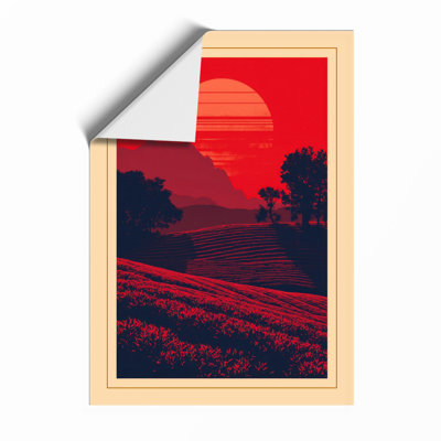 Red Sunset Fields Rustic - Print