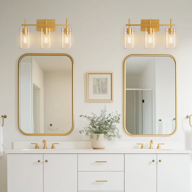 3-Light Bathroom Light Fixtures Farmhouse Vanity Light, Gold