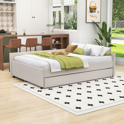 Linen Upholstered Daybed with Built-in USB Ports and Twin Trundle by Latitude Run