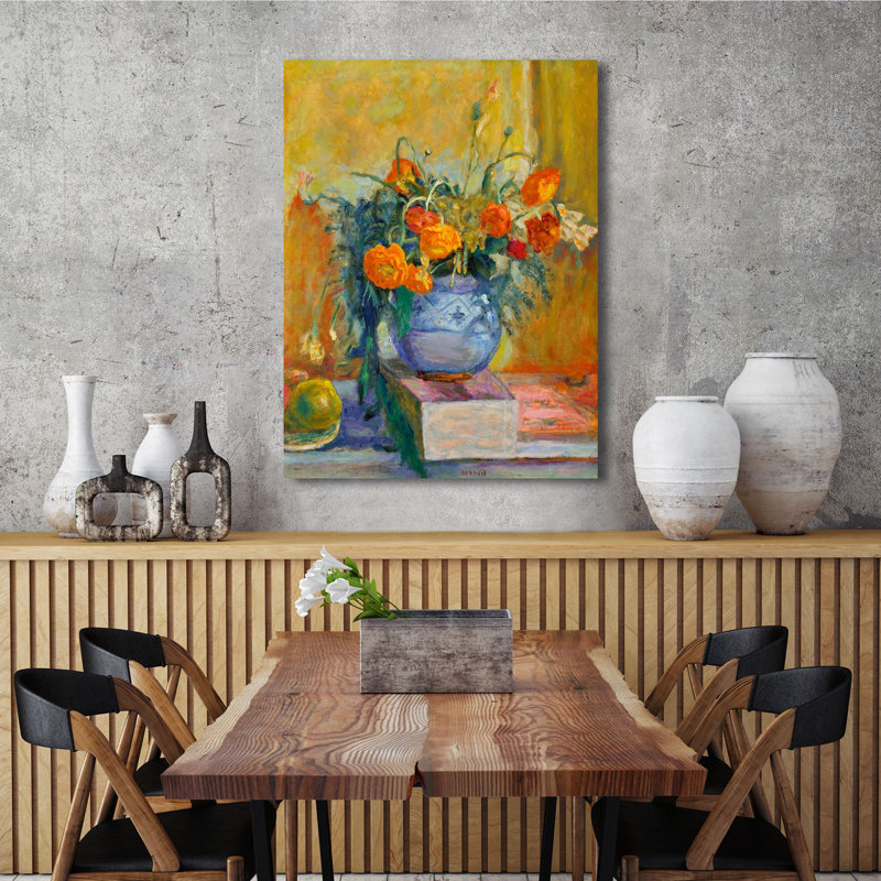 Buttercups In A Blue Vase by Pierre Bonnard - Wrapped Canvas Painting, 80cm H x 60cm W x 4cm D