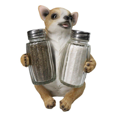 Cute Chihuahua Dog Salt and Pepper Glass Shakers Holder Kitchen Figurine