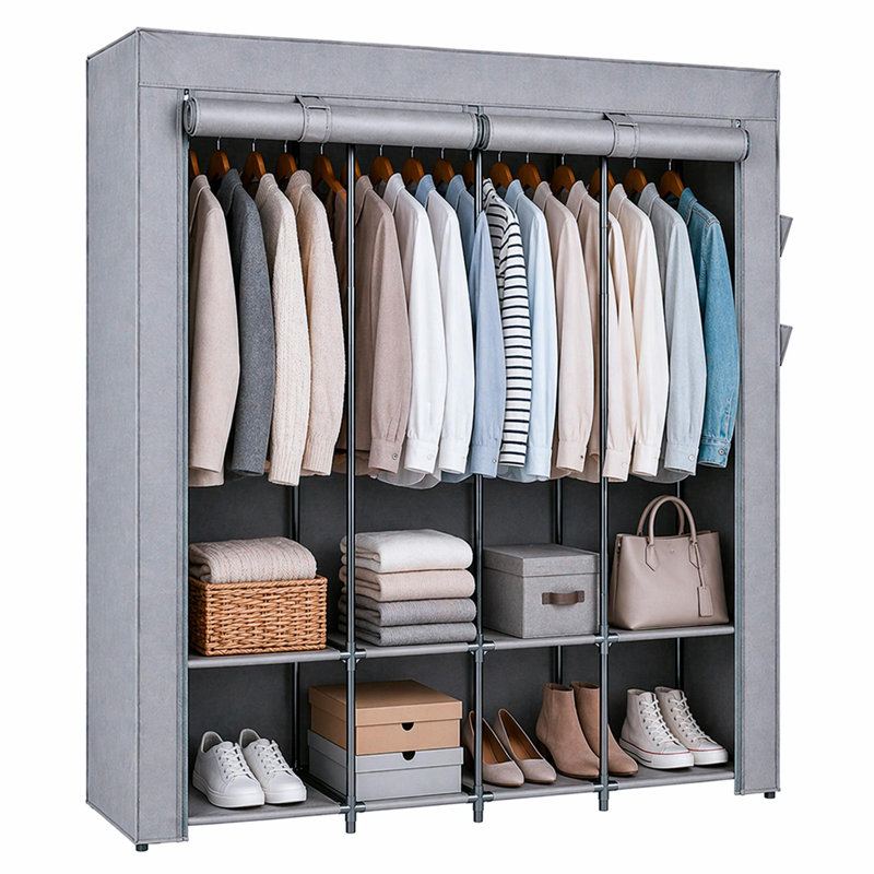 Metal Wardrobe, Grey, 170cm (W)