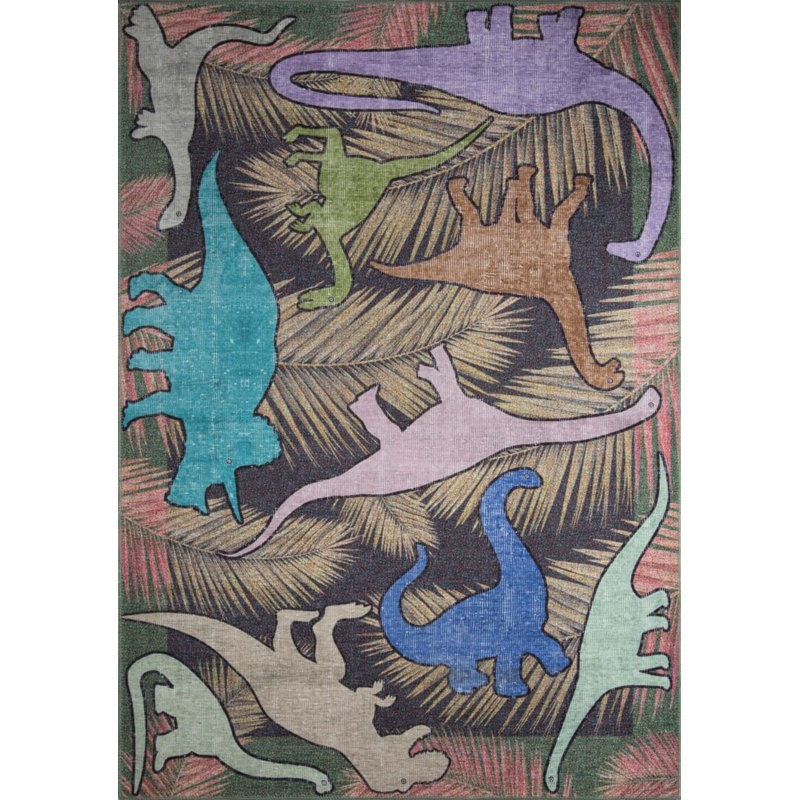 Tapis décoratif tissé à motif de dinosaure coloré pour enfants, Tapis de couloir 2 pi 6 po x 9 pi 11 po
