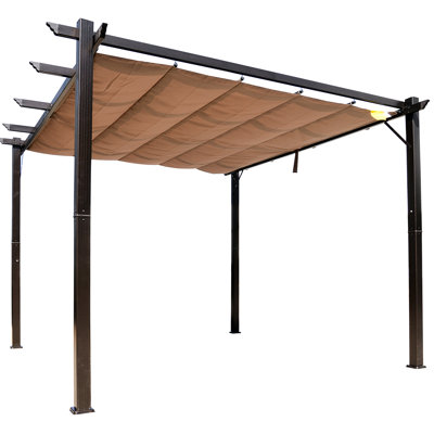 10' X Grill Gazebo Pergola Shade Roof Cover - Aluminum Patio, Brown Retractable Canopy For Backyard, Garden, Porch Party Garden With Gazebo,