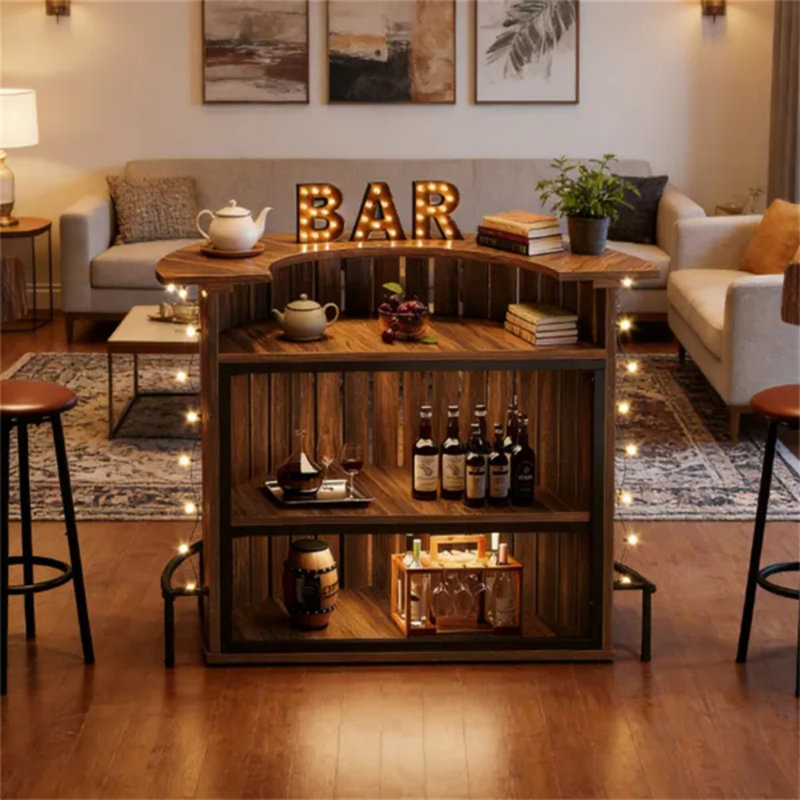 Table de bar en forme d'arc pour la maison, table basse polyvalente à 4 niveaux avec armoire de rangement et bar pour la maison