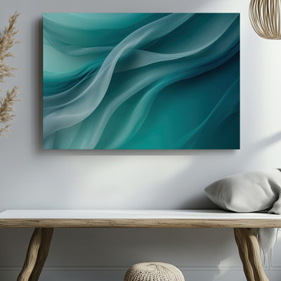 Toile, composition abstraite sereine mettant en vedette des mèches fluides translucides, art mural doux et éthéré dans des nuances variées de toile turquoise