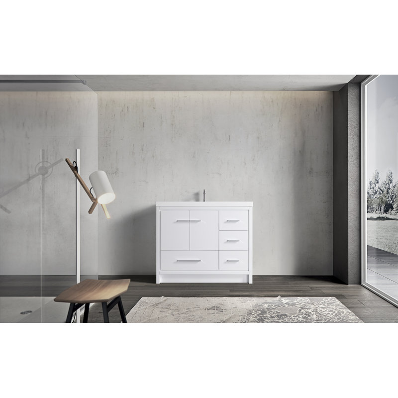 Freestanding Vanity with Sink 3 Drawers (R) + 2 Doors + 1 Drawers - 42" White