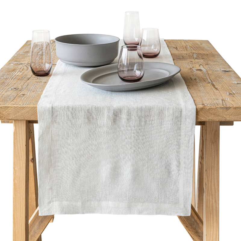 over&back Washed 100% Linen Table Runner - Machine Washable, 18" W x 90" L, Ivory