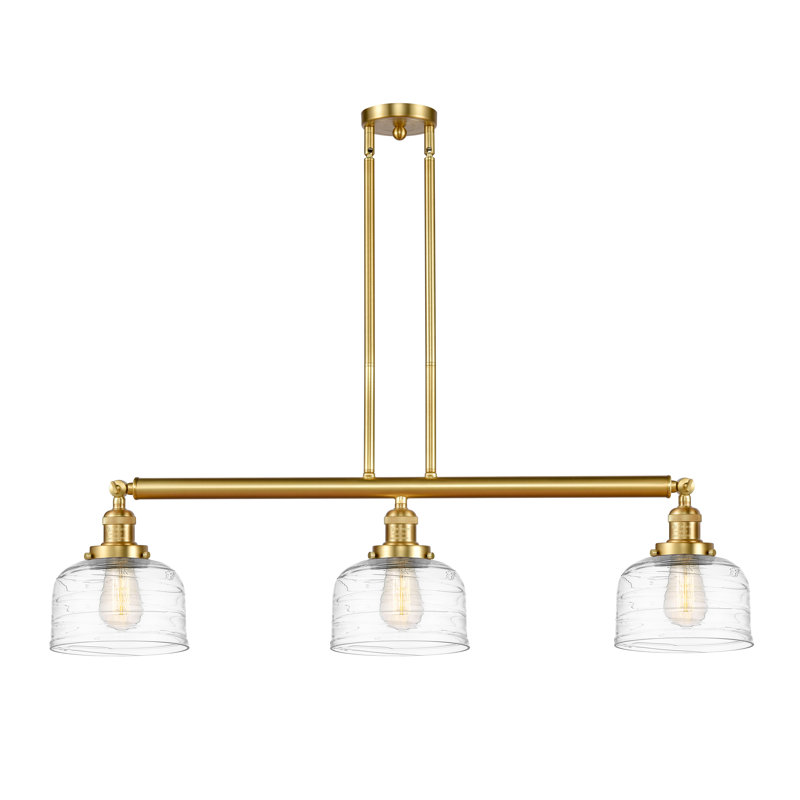 Bell - Luminaire suspendu pour îlot de cuisine 3 lumières 41 ", Bronze frotté à l'huile, Tourbillon déco transparent, DEL
