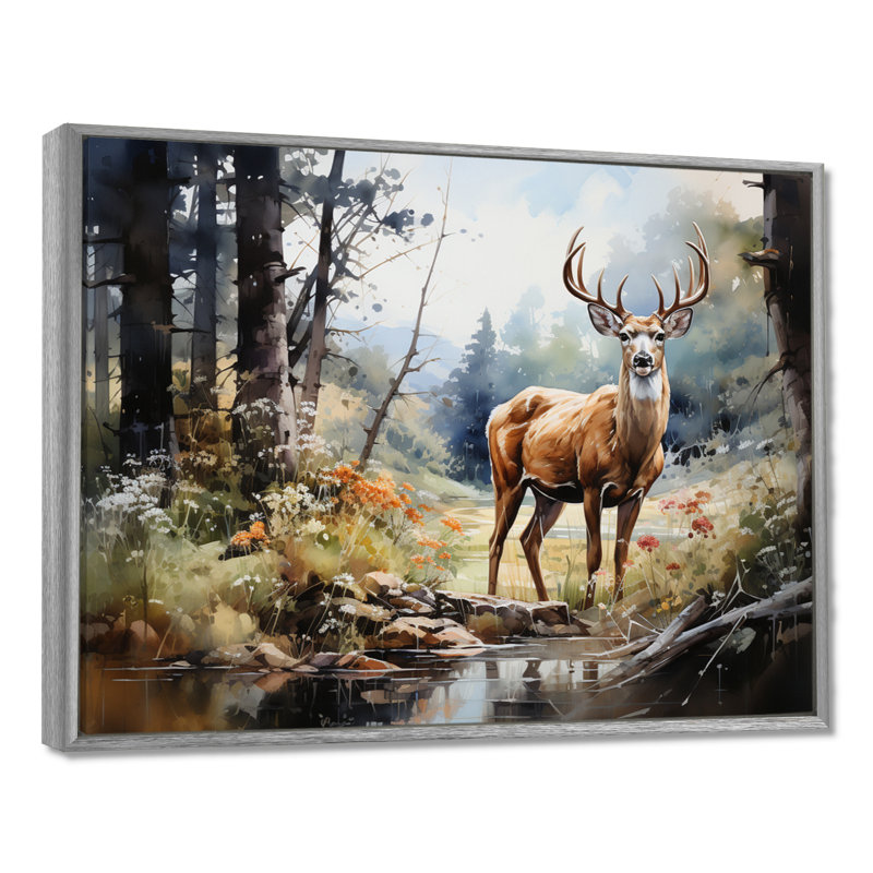 Deer Graceful Grazing - Print, 24" H x 32" W x 1" D, Silver Floater Framed